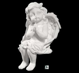 SITTING ANGEL SILVER FINISH SYNTHETIC MARBLE